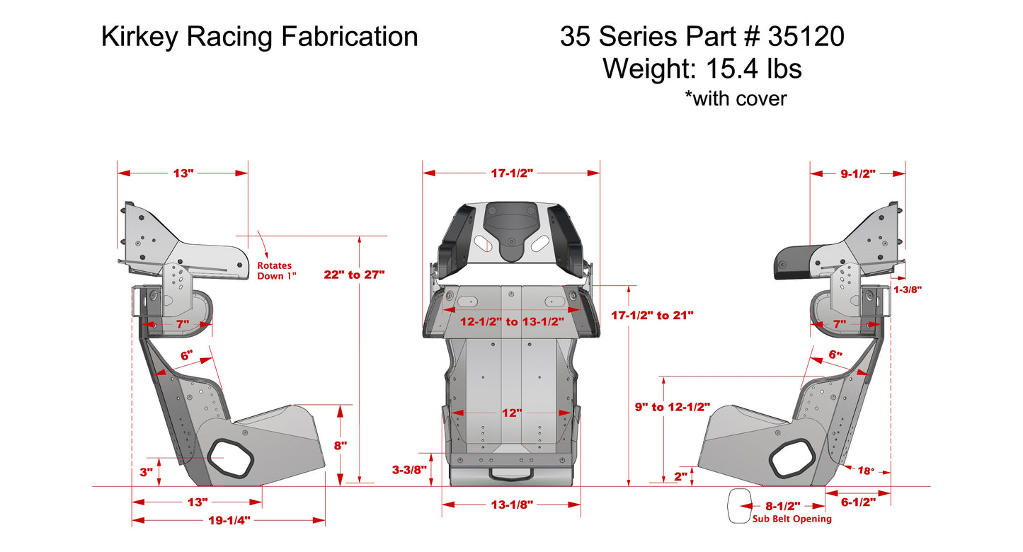 Kirkey Racing 35 Series 12In. Seat Kit - Child Adjustable Containment Seat with Black Cover - Blemished