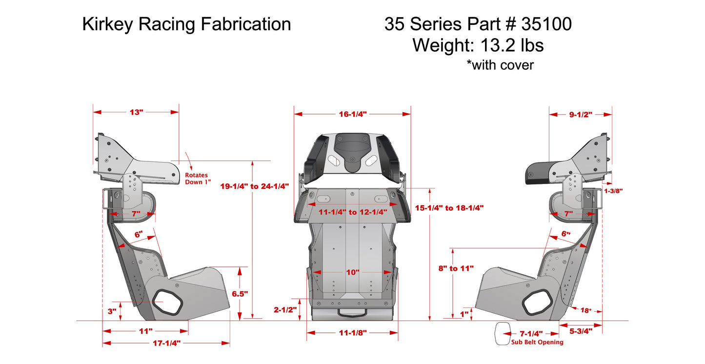 Kirkey Racing 35 Series 10in. & 12in. Seat Kit - Child Adjustable Containment Seat with Black Cover - Blemished