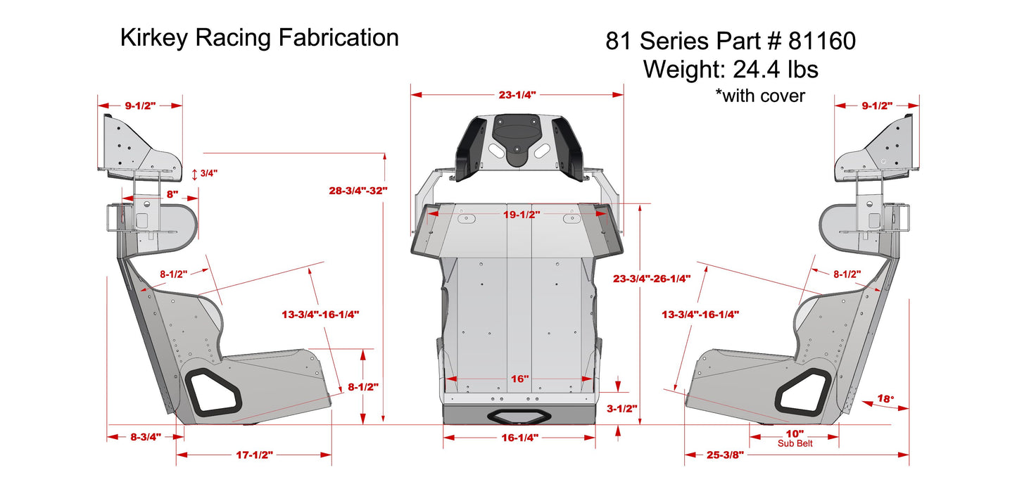 Kirkey Racing 81 Series 16in. Road Race Seat Kit - Standard 20° Layback Containment Seat with Black Cover (Blemished)